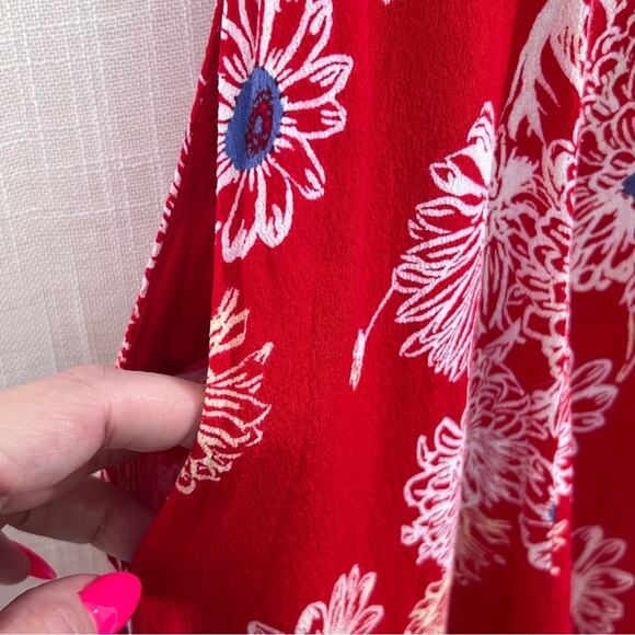 Free People Blue Hawaii Collared Short Sleeve Red Mini Dress Size L - Picture 15 of 16